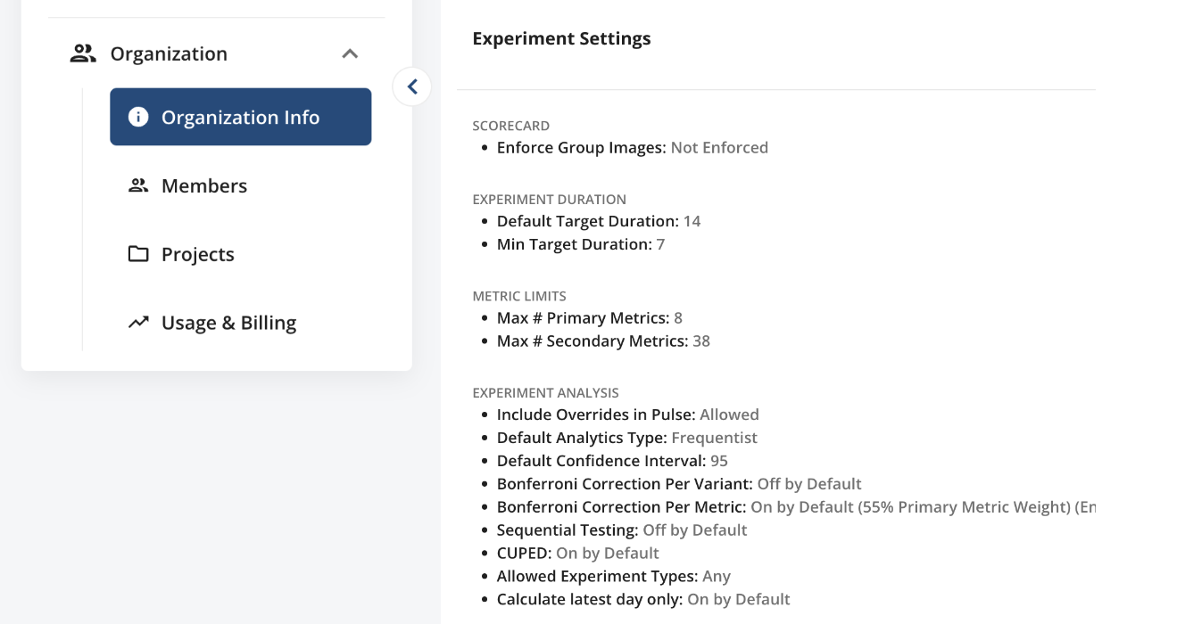 Experiment policies